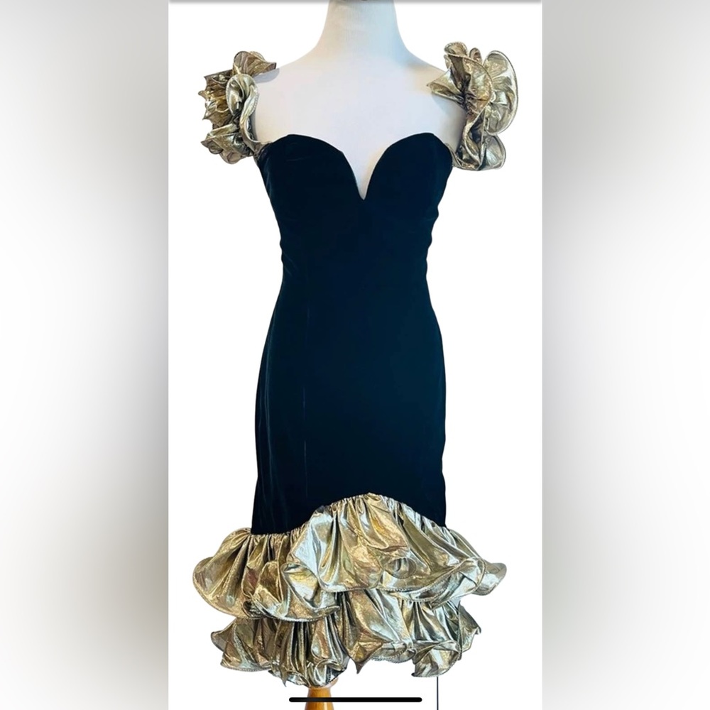 90s Velvet Mermaid Dress Gold Avant Garde Sleeves By Karen Ocada